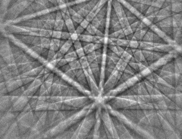 Example EBSP from a steel sample collected at 20 kV accelerating voltage Example EBSP from a steel sample collected at 20 kV accelerating voltage