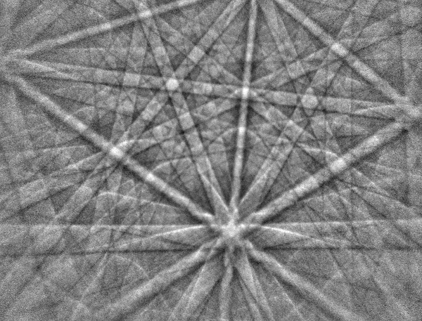 Example EBSP from a steel sample collected at 30 kV accelerating voltage Example EBSP from a steel sample collected at 30 kV accelerating voltage