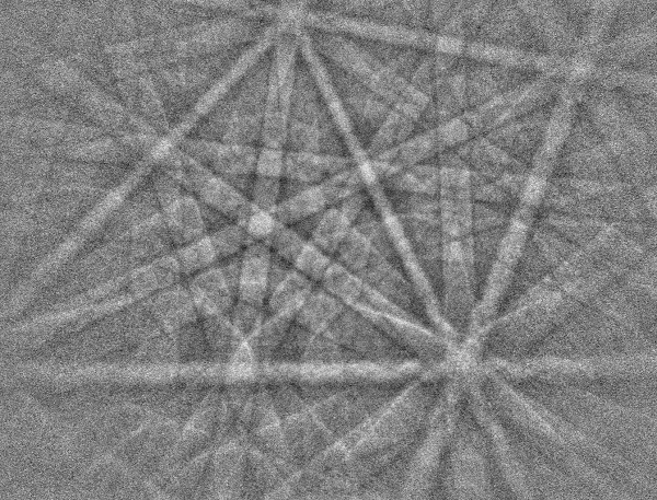 EBSD pattern collected with a 2 nA beam current and 36 ms exposure time EBSD pattern collected with a 2 nA beam current and 36 ms exposure time