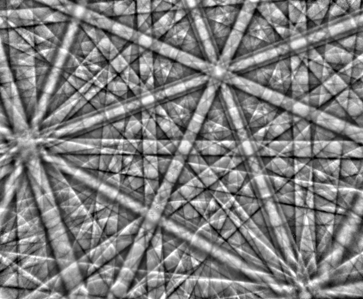 Experimentally acquired EBSD pattern from cubic zirconia Experimentally acquired EBSD pattern from cubic zirconia